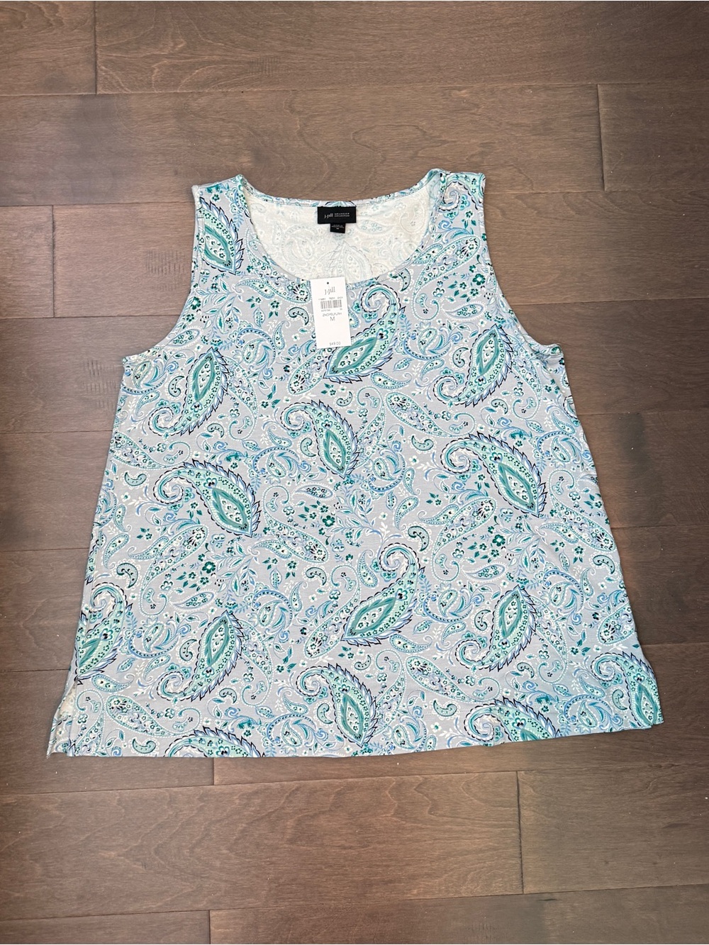 NWT J. Jill Wearever Light Blue and Teal Paisley Sleeveless Tank Medium